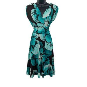 Y2K Floral Midi Babydoll Dress Women Size M Tie Abstract Party Tropical Romantic